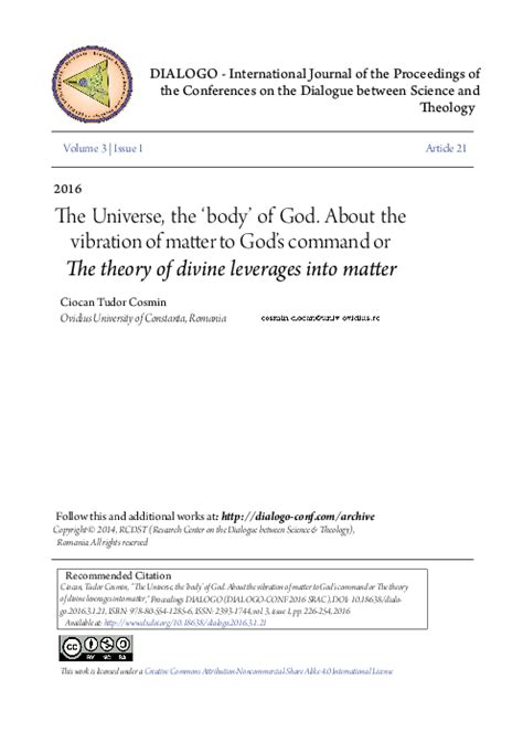 Tudor Cosmin Ciocan, The Universe, the ‘body’ of God. About the 